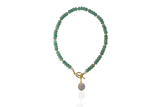 Green Aventurine Pearl Droplet Toggle Necklace