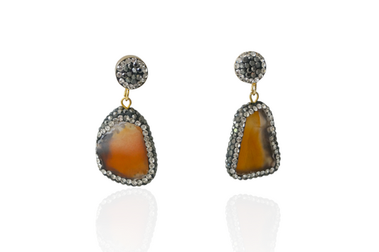 Irregular Agate Rhinestone Earrings - Brown