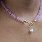 Pink Chalcedony Pearl Droplet Toggle Necklace