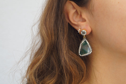 Irregular Agate Rhinestone Earrings - Emerald