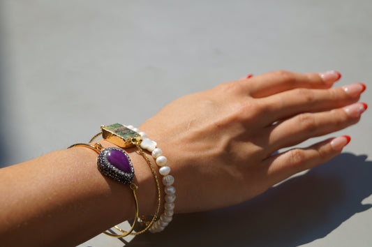 Amethyst Rhinestone Bangle Cuff Bracelet