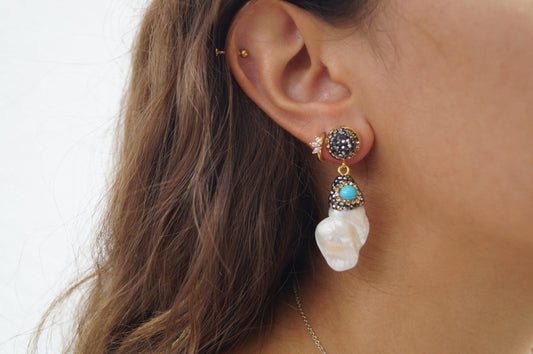 Irregular Pearl Turquoise Drop Earrings