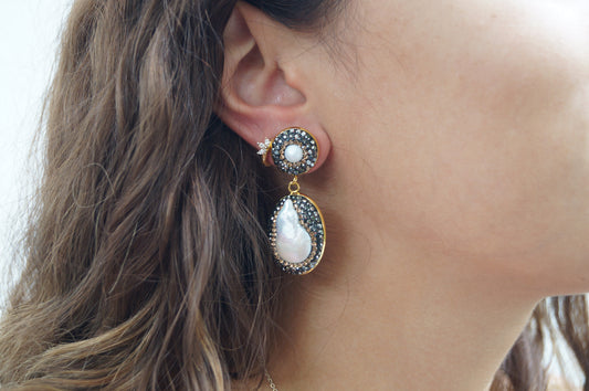 Lux Pearl Oval Drop Earrings