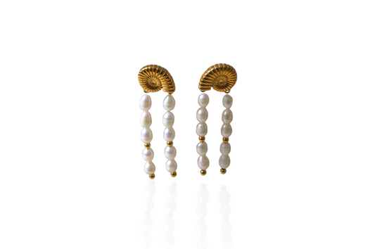 Coral Shell Pearl Drop Statement Earrings