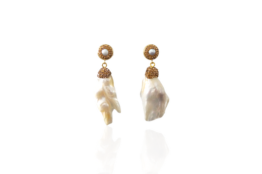 Irregular Pearl Bronze Drop Earrings