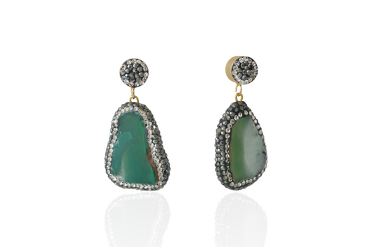 Irregular Agate Rhinestone Earrings - Emerald