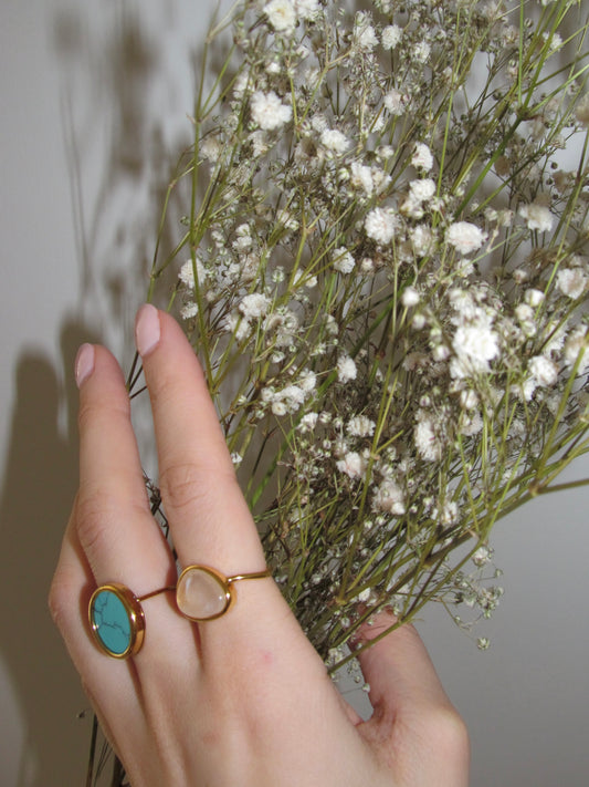 Turquoise Stone Round Ibiza Ring - Onesize