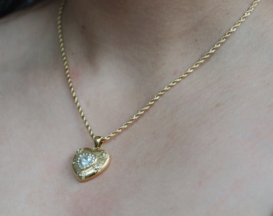 Lovey Heart Crystal Rope Necklace