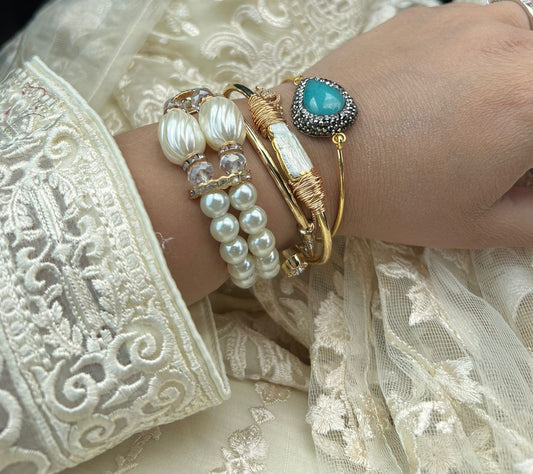 Chalcedony Rhinestone Bangle Cuff Bracelet