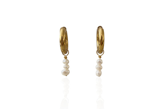 Mimi Pearl Drop Hoop Earrings - Free Agate Charm