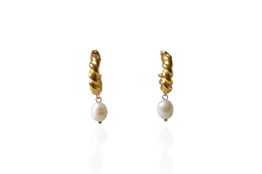 Roro Twist Half Hoops Pearl Earrings