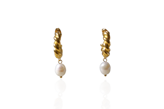 Roro Twist Half Hoops Pearl Earrings