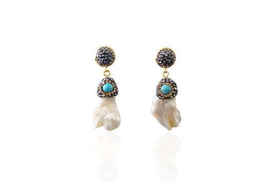 Irregular Pearl Turquoise Drop Earrings