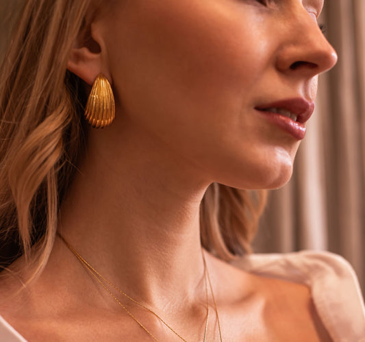 Textured Waterdrop Pani Earrings - Gold