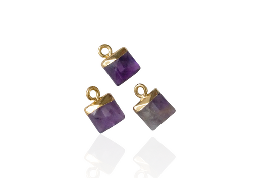 Mini Square Amethyst Charm Pendant