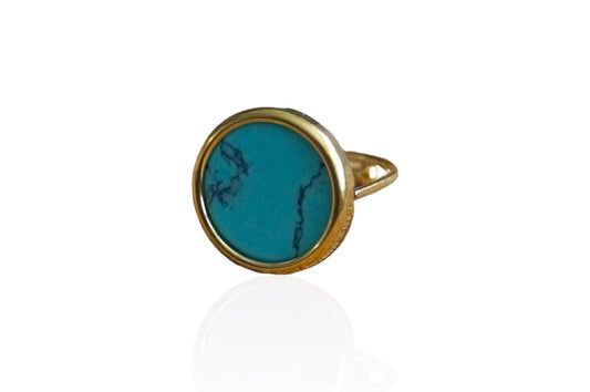 Turquoise Stone Round Ibiza Ring - Onesize