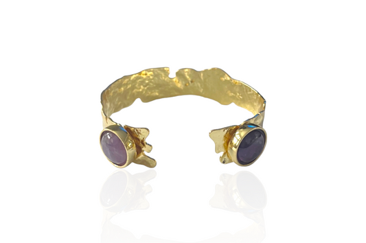 Amethyst Cuff Bracelet Bangle Gold - Onesize